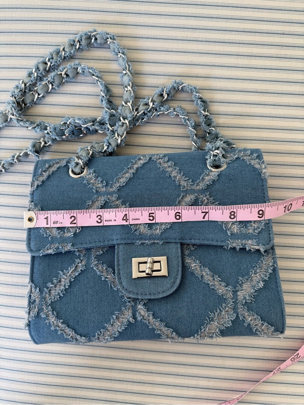Denim Quilted Chain-Shoulder Crossbody Bag - Blue - Picture 3 of 12